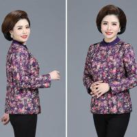 中老年女装棉袄女短款女装服女保暖外套秋冬季内胆花棉衣贴身内穿 紫色花小花袄 印花 3XL 90-110斤