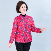 轻薄修身短款羽绒棉服女内胆棉衣女冬装中老年人妈妈女装棉袄内胆 玫红牡丹花 2XL适合体重90-110斤