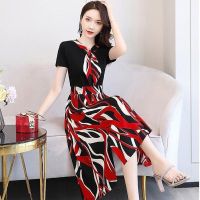 连衣裙女2021夏季新款修身收腰显瘦气质女神范轻熟风中长碎花裙子 红色 M 90-100斤