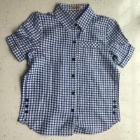 2020春秋新款修身格子衬衣女打底衫休闲上衣土薄款夏短款长袖衬衫 蓝色格子短袖 S 90斤以下