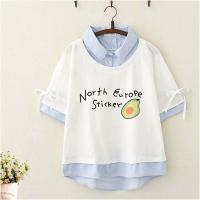 棉polo衫日系短袖t恤女新款韩版宽松ins潮原宿风设计感假两件上衣 白色 XS 50-75斤