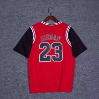 NBA明星詹姆斯科比韦德库里欧文杜兰特汤姆森假两件短袖球衣 乔丹红色短袖上衣黑色袖子 XS(140-150)CM
