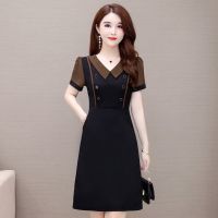 连衣裙女裙子夏装2021今年新款减龄高档黑色洋气大码气质修身显瘦 咖色 L [85-100斤]