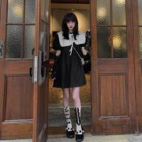 连衣裙2021新款春夏法式复古可拆卸娃娃领甜美泡泡袖小黑裙 黑色娃娃领连衣裙 S 领子可拆卸裙子纯棉面料