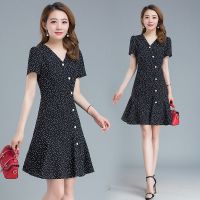 雪纺连衣裙中长款超仙显瘦仙女裙2021夏季新款遮肚减龄女神裙子 黑色 M