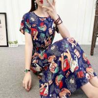夏民族风棉绸碎花连衣裙海边度假人棉仙女裙大码印花短袖中长裙子 008 AA M 70-90