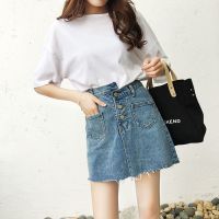 防走光春夏新款牛仔短裤女学生韩版a字宽松高腰显瘦毛边阔腿裤裙 复古蓝(不规则腰围) S