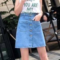 黑色高腰牛仔裙女夏2021新款a字宽松显瘦包臀A型短款单排扣半身裙 浅蓝色 S
