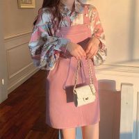 2022春秋新款胖mm洋气减龄背带连衣裙套装女小个子碎花衬衫两件套 3733单件背带裙 3XL 建议[141-160斤]