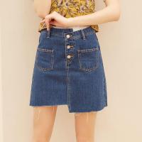 美特斯邦威女休闲不对称门襟A型牛仔半裙 浅蓝色 160/66A