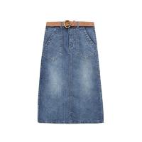 中长款半身裙套装2021新款开叉包臀裙牛仔半身裙女高腰a型春秋夏 8875#单件半身裙[没配送腰带] S