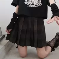 [两件套装]日系软妹高腰百褶裙子学生格裙女学生短袖T恤上衣夏 百褶裙 S