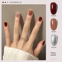 恩妮诗指甲油胶2021年新款流行三色套装全套美甲店专用甲油胶小套 焦糖玫瑰+甜柚果冻+星层闪银