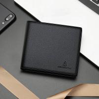 稻草人男士钱包真皮短款多功能薄款钱夹头层牛皮多卡位卡包皮夹子 黑色