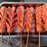 正宗街头铁板煎肠油炸火腿淀粉肠烧烤肠煎肠面肠香肠韩国风味 6根[50g/根]送竹签+调料