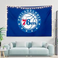 NBA篮球队标背景布湖人雄鹿队徽墙布勇士快船logo寝室宿舍挂布毯 76人 B1 特小号宽0.5米高0.35米送安装包