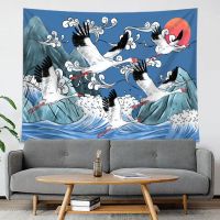 日式浮世绘神奈川冲浪挂布挂毯工作室床头卧室宿舍改造墙布背景布 [横款]石岛仙鹤 宽100高70cm送安装包