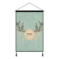 波西米亚风挂毯布艺挂画墙面装饰画客厅卧室壁毯布画民宿装饰墙画 波西米亚鹿角 宽20*高30cm(绒布)