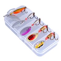 金属亮片路亚饵复合旋转亮片套装仿生假饵羽毛三本钩拟饵鲈鱼鱼饵 5支一套附饵盒