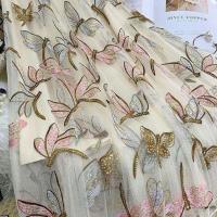 重工亮片刺绣半身裙女2022春季新款垂感网纱裙中长款 杏色65厘米 均码(80斤到138斤可穿)