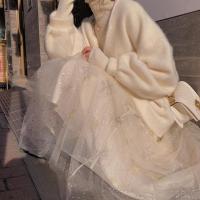 2021新款超仙百搭网纱半身裙春夏季女中长款a字裙高腰仙女纱裙子 撒金雪花 杏色 S 建议85-98斤穿