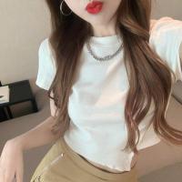 设计感不规则白色短袖t恤套装女夏修身短款上衣半身裙裤两件套潮 T恤 S