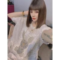 夏季新款欧货棉布镂空立体花重工兔子亮片珠珠娃娃版超仙连衣裙女 9994#白色兔子 M [90-110斤]