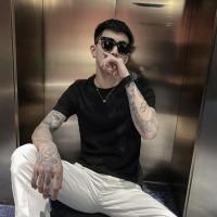 2021夏季新款短袖T恤男潮牌重工烫钻个性圆领半袖修身帅气百搭男t 纯色款黑色 S