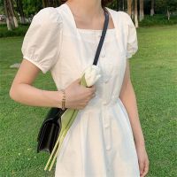 春日白月光连衣裙2022新款仙女裙收腰显瘦法式小众泡泡袖连衣裙 白色 S码建议(80-95斤)