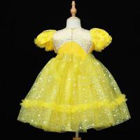 六一儿童节演出服蓬蓬裙幼儿园舞蹈服女童纱裙亮片公主裙表演服装 黄色 100