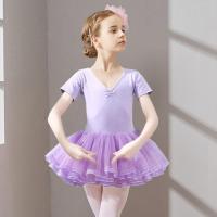儿童练功服女童幼儿芭蕾舞蹈服加绒加厚秋冬季演出服女孩蓬蓬裙棉 紫色短袖(偏小一码) 100