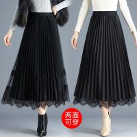 两面穿亮片半身长裙2021秋冬季新款高腰百褶裙a字网纱半身裙子女 两面穿黑色 S 95斤以下