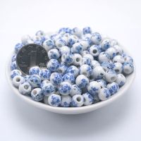 景德镇10mm青花瓷珠子陶瓷青花纹散珠diy手链 项串珠手工饰品隔珠 8mm 青花花纹珠混装50颗