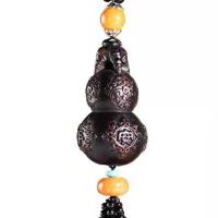 汽车挂件桃木葫芦高档车内装饰品车载后视镜出入保平安符吊坠男士 出入平安葫芦菩提[送花梨木佛珠]