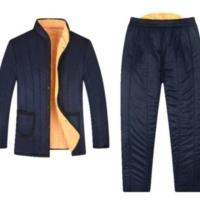 冬季中老年棉裤棉袄套装加肥加大加厚棉衣老年人内外穿保暖服装 藏青色黄绒平脚口套装 小码80-120斤