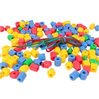 大串珠儿童早教益智塑料串珠早教穿珠子幼儿园DIY穿线手工玩具 四色小串珠约80个+3根线(卡头袋)