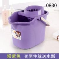 手压带滑轮加厚洗拖把桶挤水桶墩布清洁单桶拖把压干桶家用大容量 粉紫色0830地拖桶14L