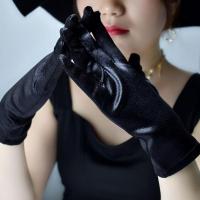 女士短款缎面手套珠宝表演礼仪婚礼手套赫本复古婚纱配件拍照手套 1217黑