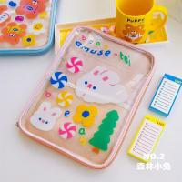 可爱小熊透明手帐文具收纳包ins内胆包少女11寸平板电脑包ipad包 透明ipad包-森林小兔