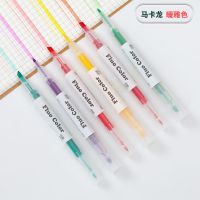 24色双头荧光笔学生套装重点标记笔淡色系不晕染ins高颜值记号笔 双头款-6支简装(暖雅色)