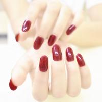 美甲贴片假指甲可穿戴成品甲片拍照新娘指甲油可拆卸美甲饰品用品 显白酒红(送 胶水+背胶+锉条各1)