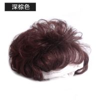 真人发丝遮白发短卷补发块女增发量逼真盖头顶前额假发片无痕隐形 深棕色- 送:小梳子
