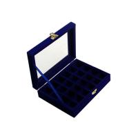 美甲钻盒绒布收纳盒子空盒饰品珠宝首饰24格饰品工具盒指甲钻盒 宝蓝色饰品盒(24格)