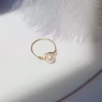 天然强光淡水珍珠戒指14K包金鹅蛋型指环简约百搭小仙女非正圆 8号