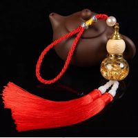 汽车挂件葫芦 车内吊坠创意保平安符高档车载后视镜水晶挂饰品 金箔葫芦红色