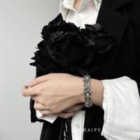 黑暗风土酷朋克重工设计感钛钢情侣朋克手链 男女同款蹦迪港风潮 车轮款-女款周长18cm