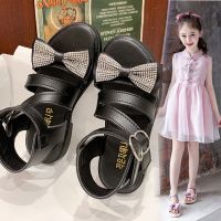 儿童鞋夏季新款水钻公主女童鞋仿钻蝴蝶结凉鞋时尚中大童软底凉鞋 K18 黑色 26码内长16cm