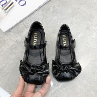 女童公主鞋2021春秋新款软底小皮鞋洋气中大童小童平底蝴蝶结童鞋 黑色 内长15.0cm 23码=脚长14.5