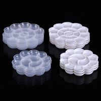 梅花型调色盘 美术水彩水粉油画调色板笔盒三线板透明木质调色板 白色加厚直径13cm(10格)