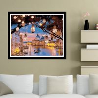 diy数字油画宫灯夜明风景古典手绘涂色减压填色客厅房装饰画40*50 5245宫灯夜明 30x40厚内框+颜料画笔